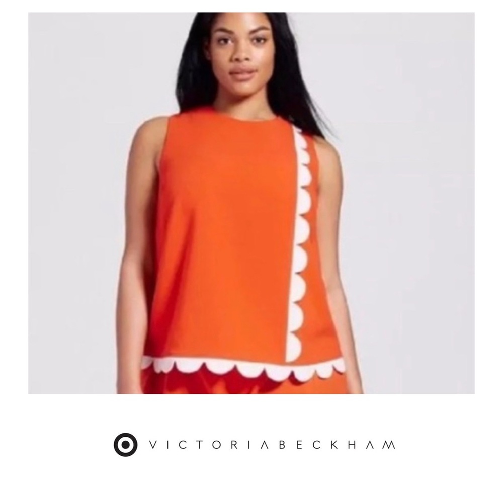 Victoria Beckham Orange & White Scallop Mod Top